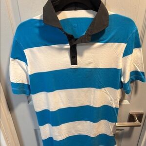 Lululemon Blue and White Striped Polo Shirt